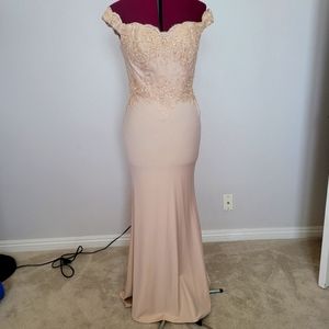Off Shoulder Beige Bridesmaid Dress
